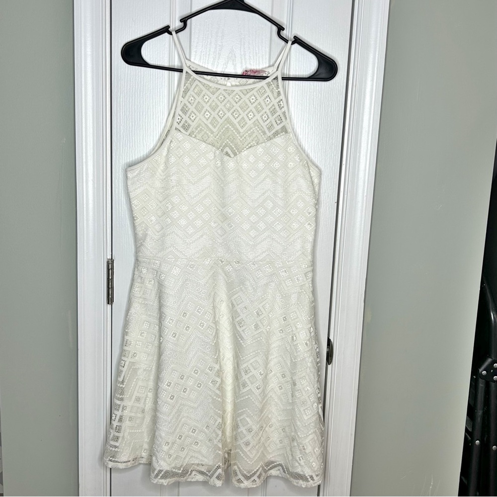 Candie’s Ivory Lace Fit & Flare Dress Size L High Neck Sleeveless Lined